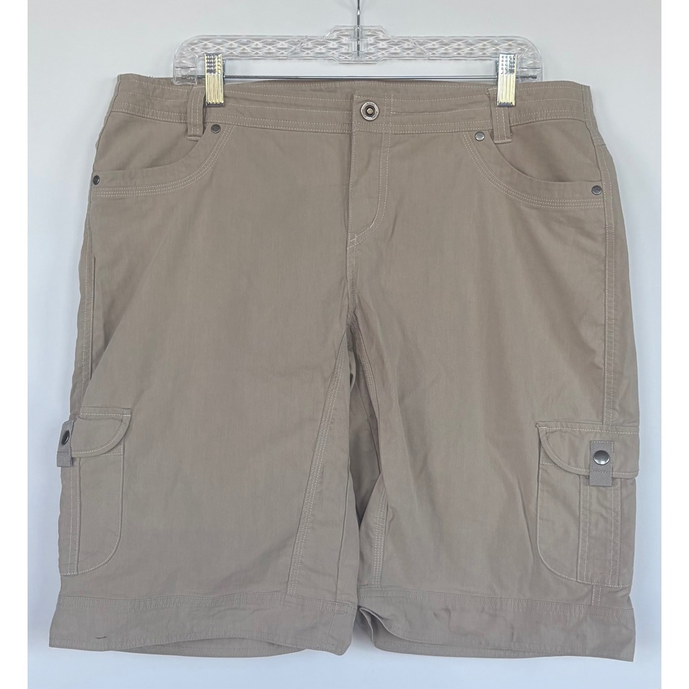 Kuhl Womens Size 16 Tan Khaki Cargo Hiking Trail Shorts Vintage Patina Dye Nylon